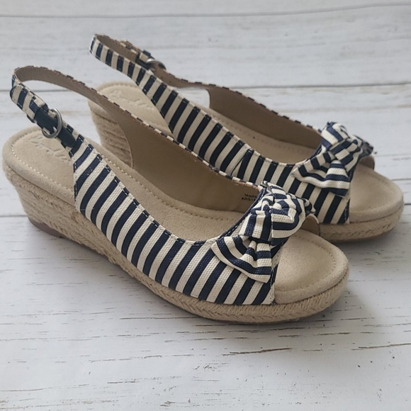 Boden Slingback Navy/White Striped Sandels Sz 8.5